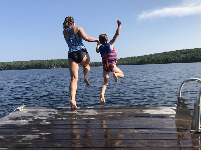 Dock jumping off our private dock