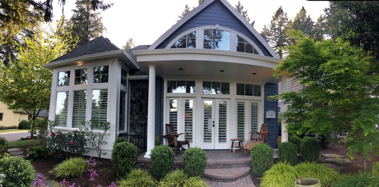 Covered side Porch with Wine Barrel Rocking Chair & Chaise