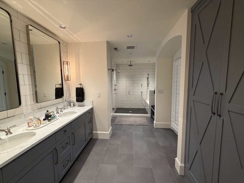 Master Bathroom with Walk-In Rain Shower and Bench