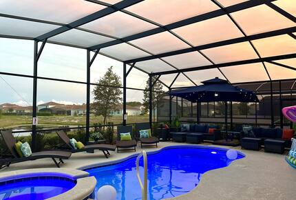 Relaxing lit pool for evening swims