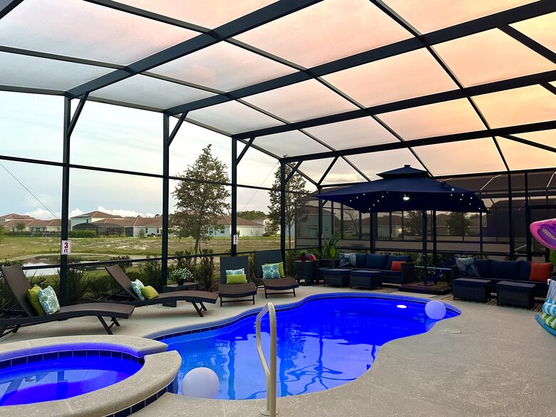 Relaxing lit pool for evening swims