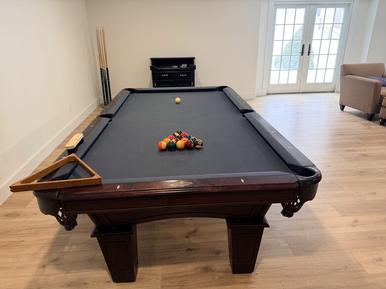 Pool table in game room