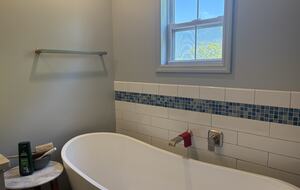 Master level bath with sink, toilet, and tub