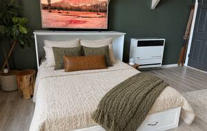 Gameroom with queen bed and private bathroom