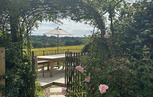 Al fresco dining amongst the roses