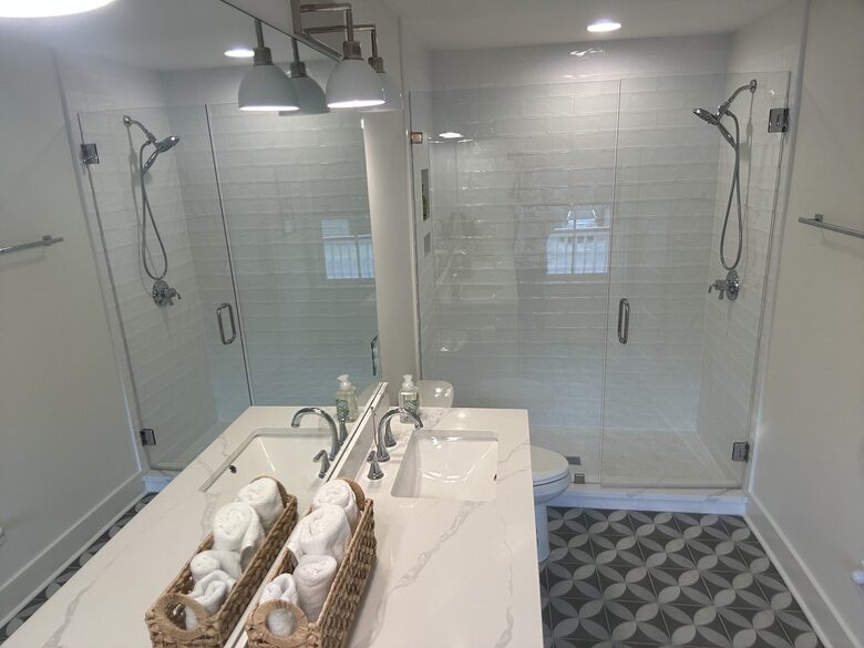 Queen Bedroom Bath with Double Vanity & Walk-In Shower