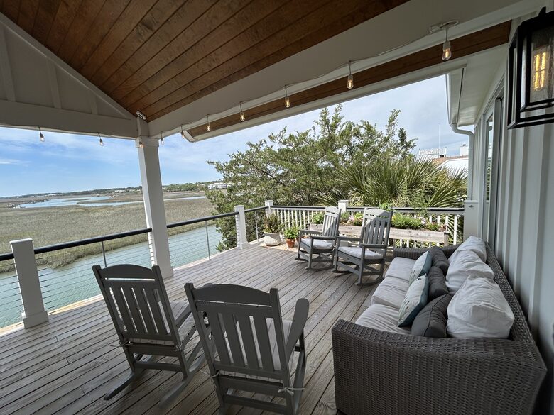 Covered Waterfront Deck with Lounge Seating