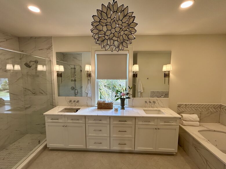 Primary Bathroom with Spa Shower and Jacuzzi Tub