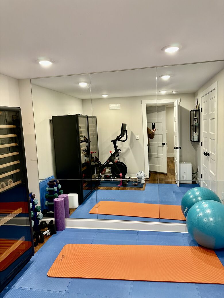 Gym with Peloton bike and free weights