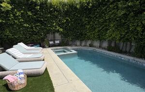 Pool, hot tub, and loungers
