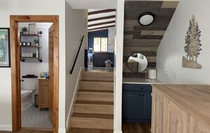 Half bath and walk way to the livingroom and kitchen