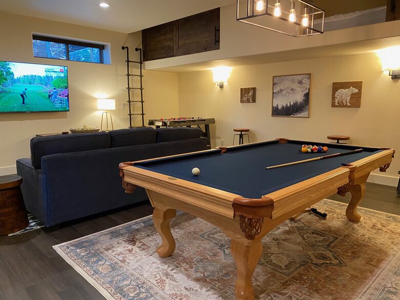 Pool Table downstairs, Lofted Beds above