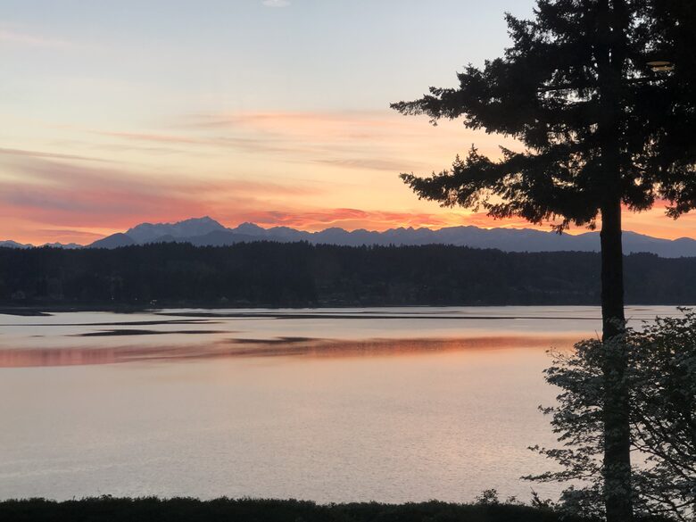 Sunset View of Olympic Mountains from deck