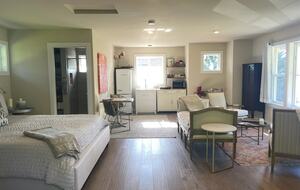 Separate Studio steps from house- king bed, bath, and kitchenette.