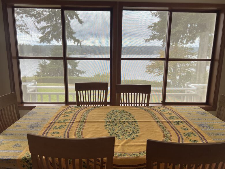 Dining table with view of bay