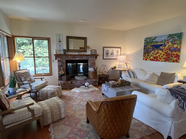 Living room with wood burning fireplace. Wood provided!
