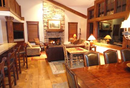 Great room with fireplace and vaulted ceiling