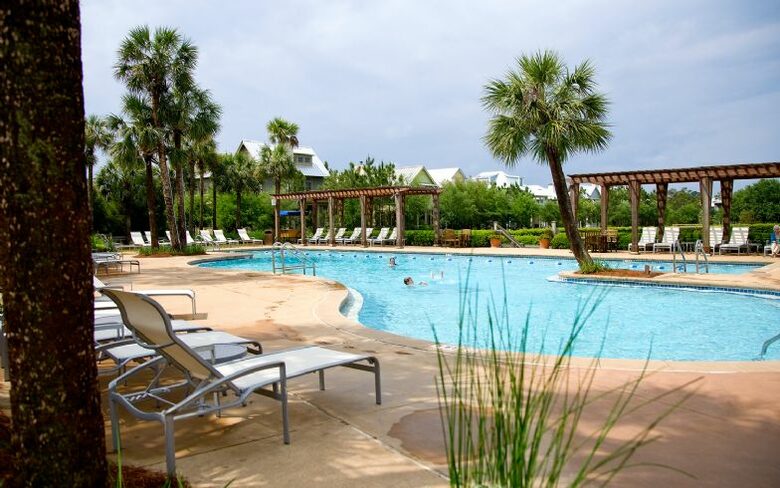 1 of 3 kids camp pools with 2 story slide.