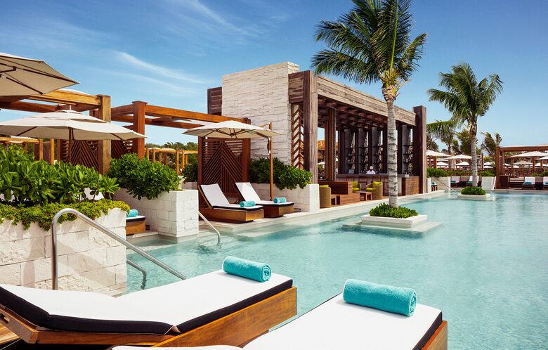 The stunning architecture of The Beach Club in Riviera Maya.