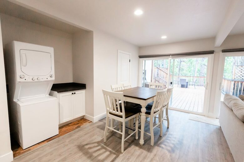 Home exchange in Bass Lake CA, lower level with stacked washer/dryer