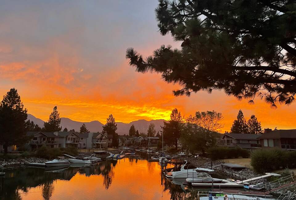 Unfiltered sunset view from deck and living room