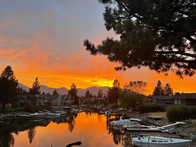 Unfiltered sunset view from deck and living room