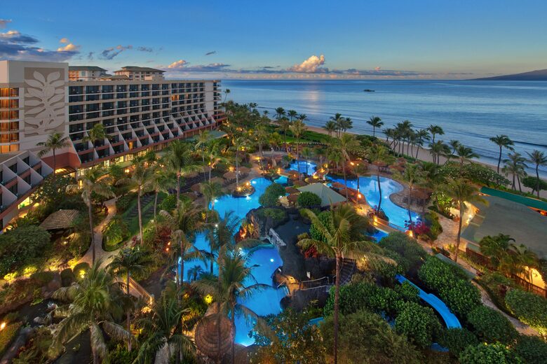 Home Exchange in Maui, HI, sunset view of pools