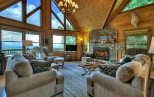 Home Exchange in Mineral Bluff, GA, living room with vaulted ceilings