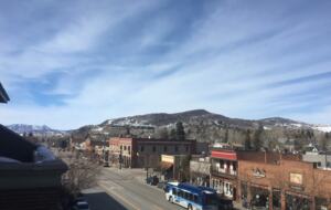 balcony view of downtown and mountains