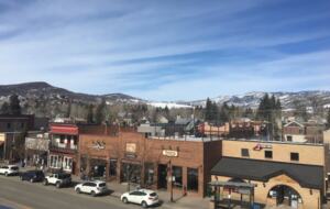 balcony view of downtown and mountains