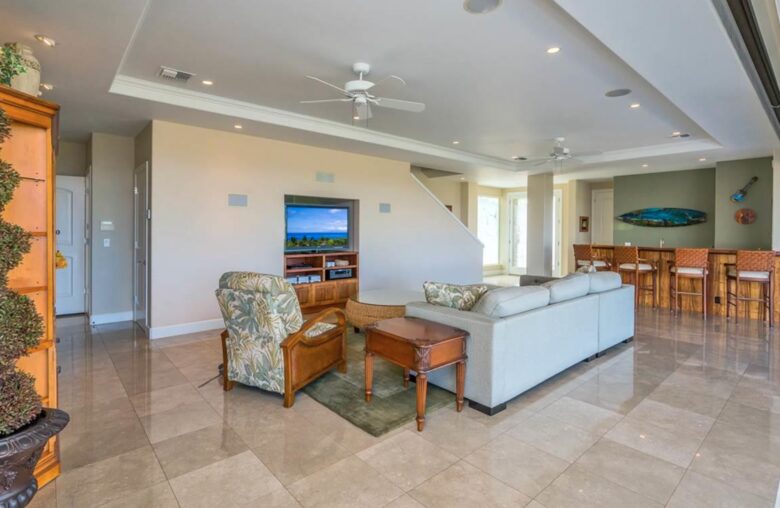 Lower level living room with bar