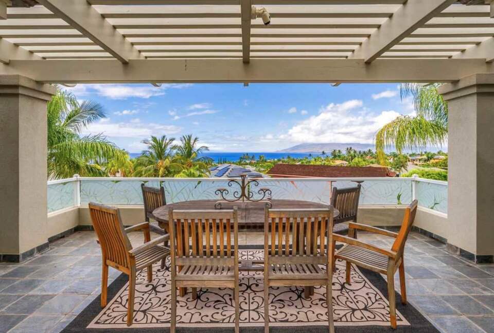 Outdoor dining area with ocean views