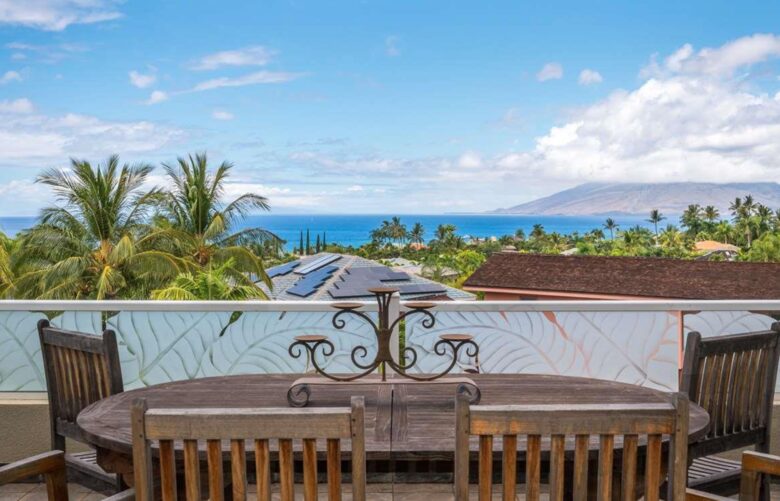 Outdoor dining area with ocean views