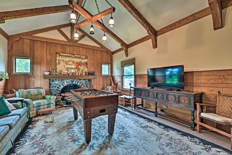 A game room, which now features a felt billiards table