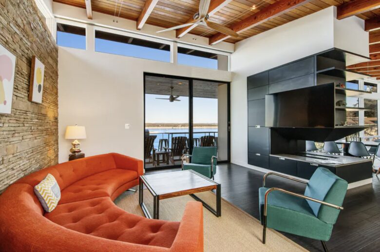Home Exchange in Austin, TX contemporary family room with patio