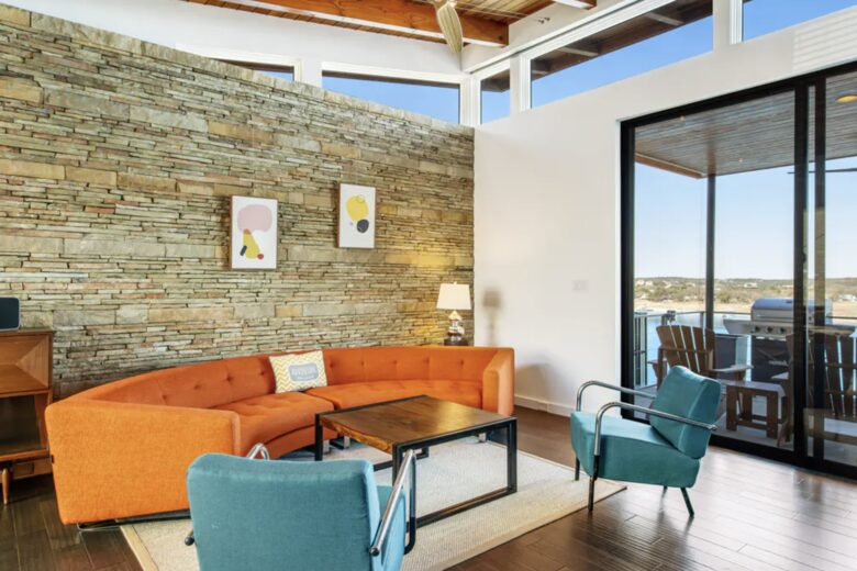 Home Exchange in Austin, TX contemporary living room with a view