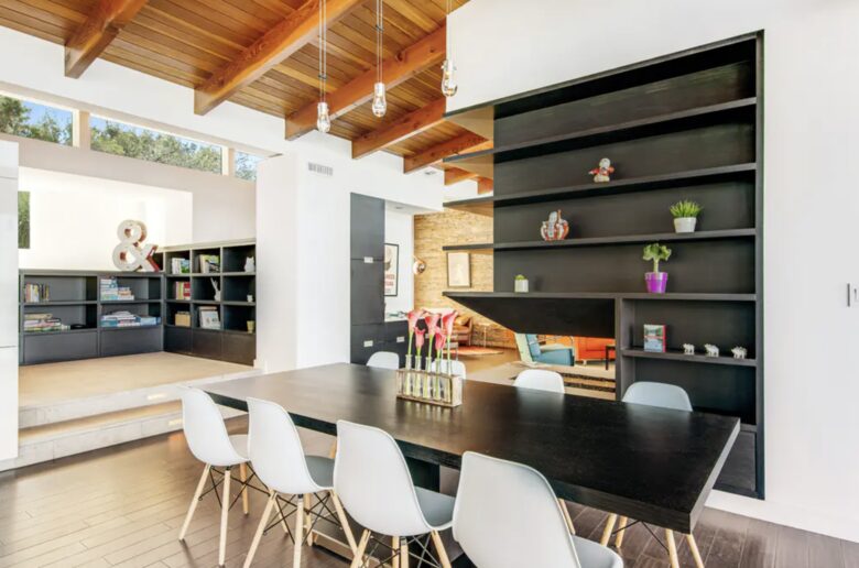 Home Exchange in Austin, TX modern shelves in the dining room