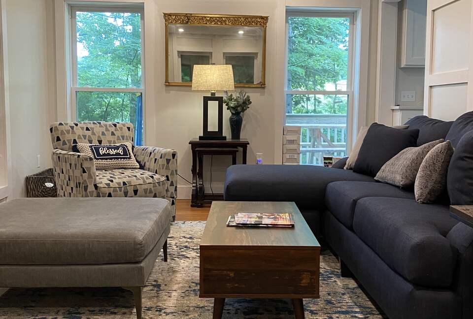 Home Exchange in Hillsdale, NY family room with cozy sectional