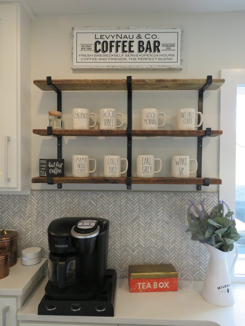 Home Exchange in Hillsdale, NY open shelves and a coffee counter