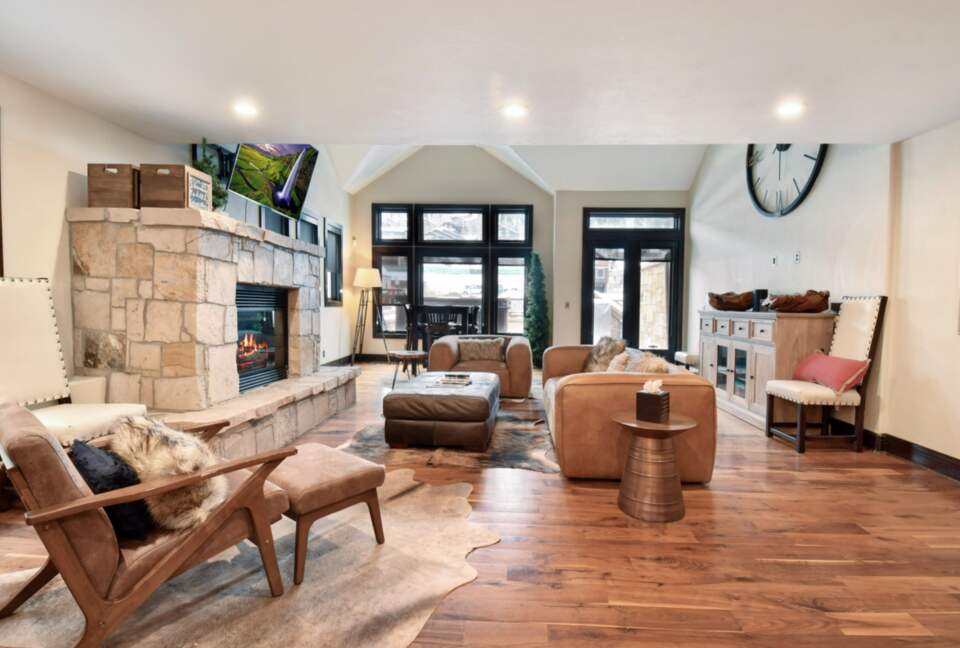 Open living room with fireplace