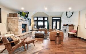 Open living room with fireplace