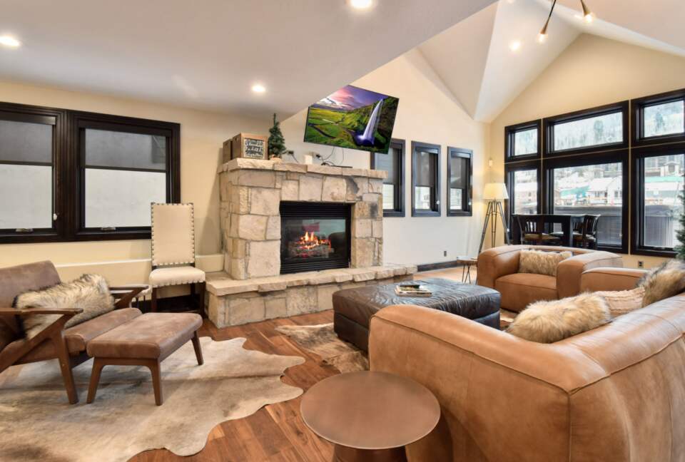 Open living room with fireplace