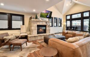 Open living room with fireplace