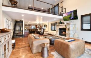 Open living room with fireplace