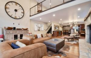 Open living room with fireplace