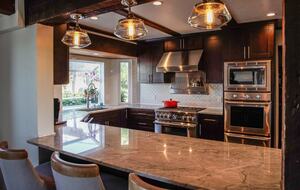 Home Exchange in Napa, CA chefs kitchen with counter seating