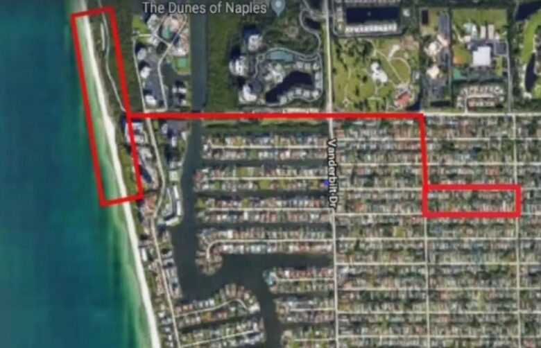 Map to the baach