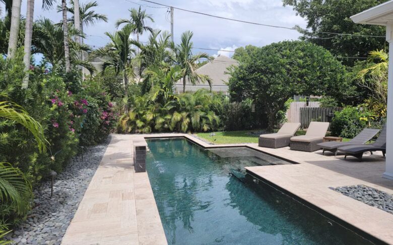 Private, heated pool with even taller foliage now