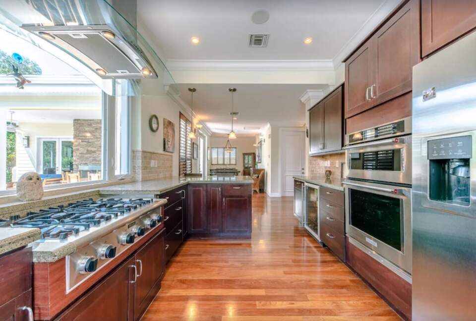 Gourmet kitchen with a great picture window above the stove