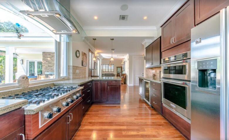 Gourmet kitchen with a great picture window above the stove